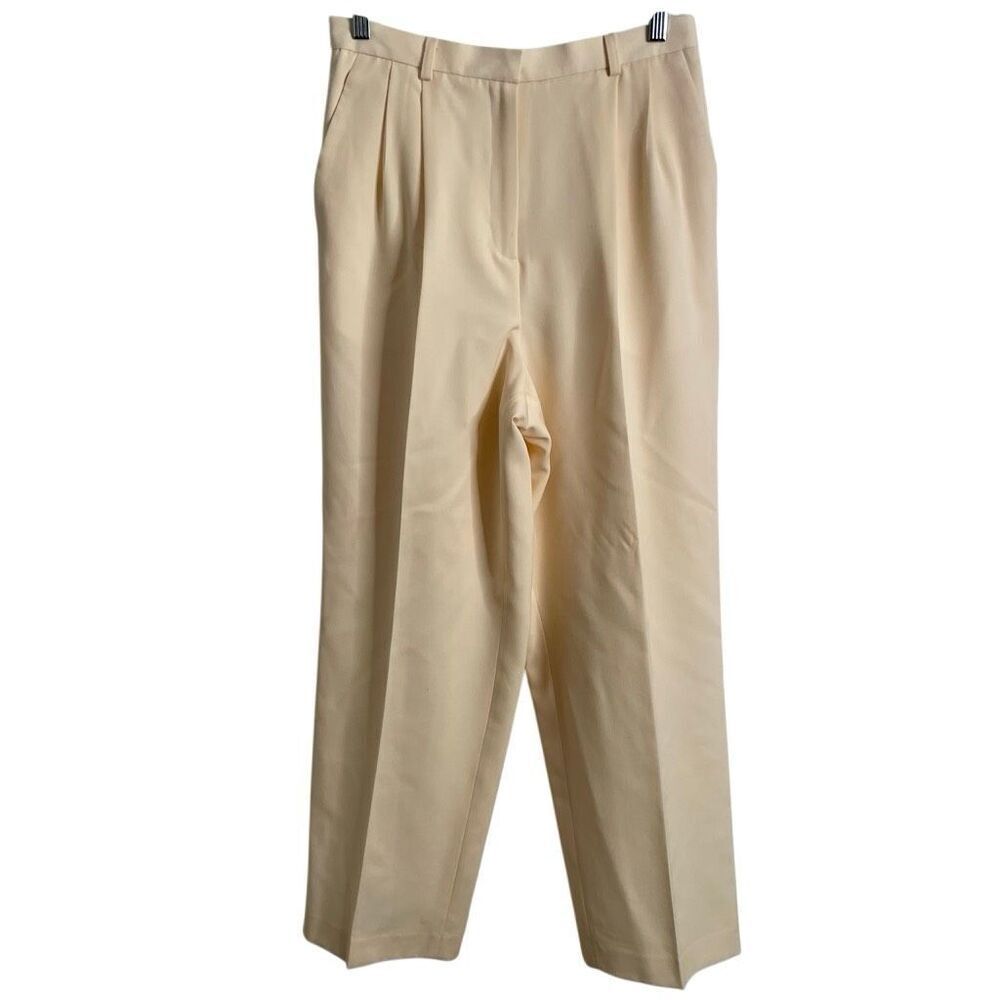 J Crew Womens 100% Wool Pants 12 Cream Pleat Front High Waist Heritage Old Money